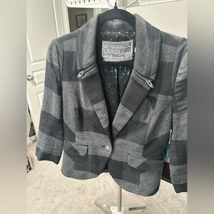 Guess black and grey plaid blazer size small